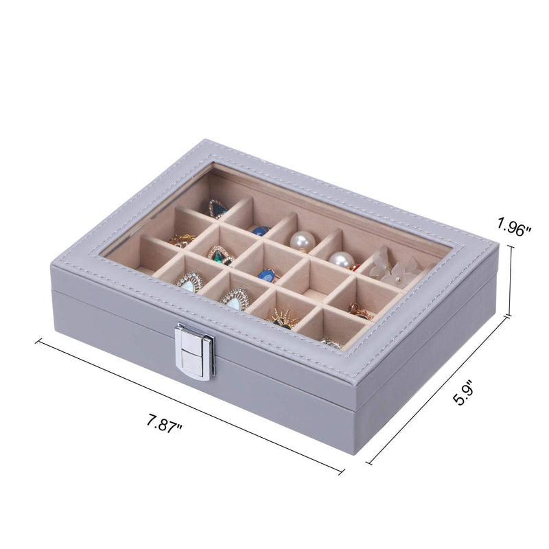 [Australia] - BEWISHOME Jewelry Box 24 Slots Earring Organizer Holder for Girls Women Earring Jewelry Display Storage Case with Metal Buckle Clear Glass Lid Grey SSH17H 