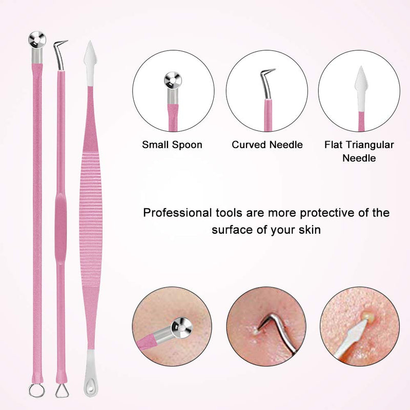 [Australia] - 10PCS Blackhead Remover Tool, Aooeou Professional Pimple Popper Tool Kit - Treatment for Blemish, Whitehead Popping, Zit Removing for Risk Free Nose Face, Anti-slip Coating Handle(Pink) Pink 