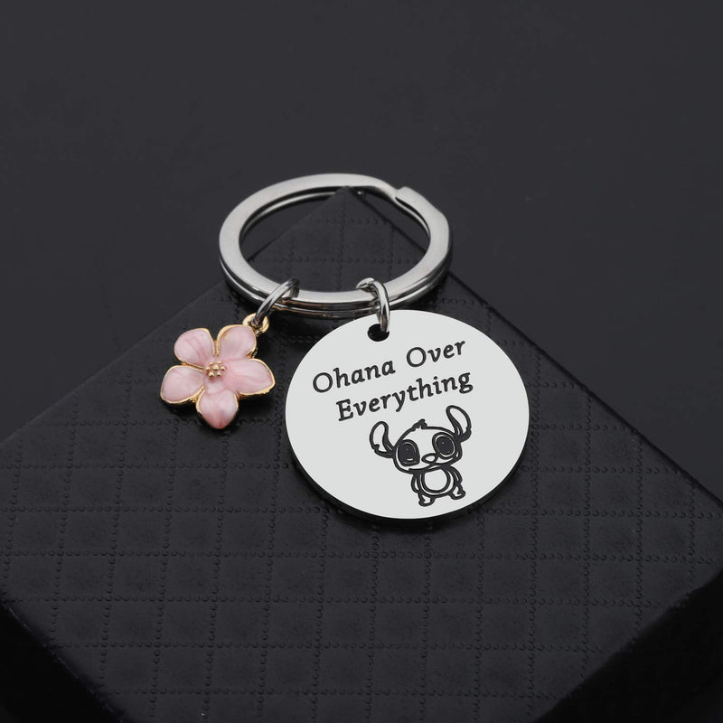 [Australia] - TIIMGOhana Gift Funny Stitch Gift Lilo & Stitch Inspired Gift Hibiscus Flower Jewelry Stitch Keychain Ohana Over Everything Hawaiian Trip Gift 