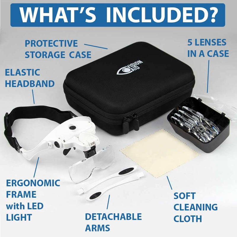 [Australia] - Vision Aid Magnifying Glasses with Light for Close Work, Illuminated Hands Free Headband Magnifier Goggles with Storage Case for Hobby Painting Reading Coin Watch Bead Jewelry 