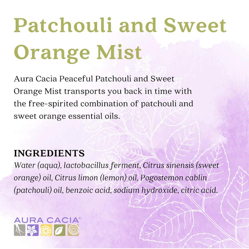 [Australia] - Aura Cacia Peaceful Patchouli and Sweet Orange Mist | GC/MS Tested for Purity | 118 ml (4 fl. oz.) 