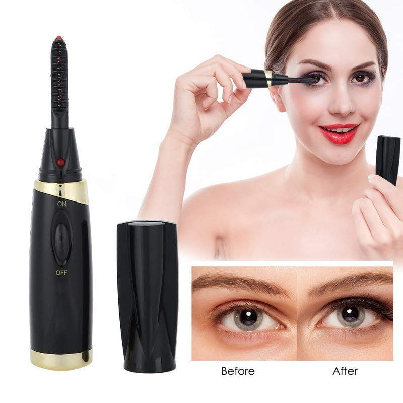 [Australia] - Heated Eyelash Curler, Mini Electric Eyelash Curlers Mascara Curling Mascara Curling Makeup Eye Lashes Brush Quick Heating Black 