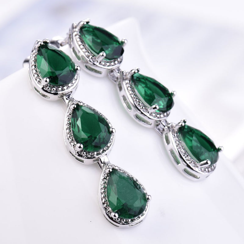 [Australia] - GULICX White Gold Plated Tear Drop AAA Cubic Zirconia Women Bracelet Earrings Necklace Jewelry Set Green Color 