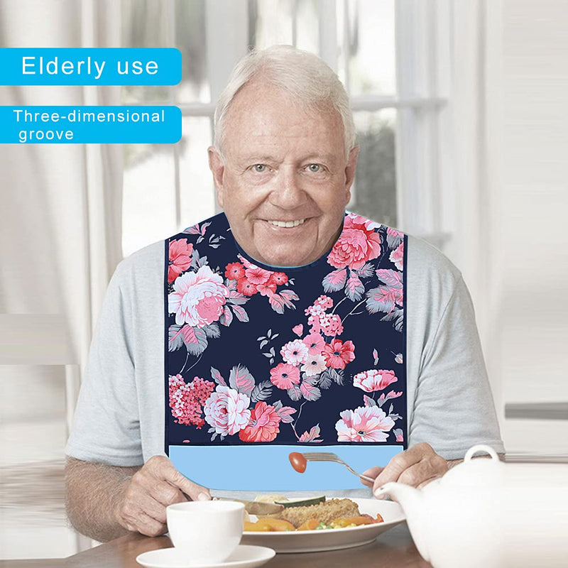 [Australia] - kuou 2Pack Adult Bibs,Adult The Eldly Bib Adult Washable Dining Bibs for Elderly(Floral Pattern) Flowers 