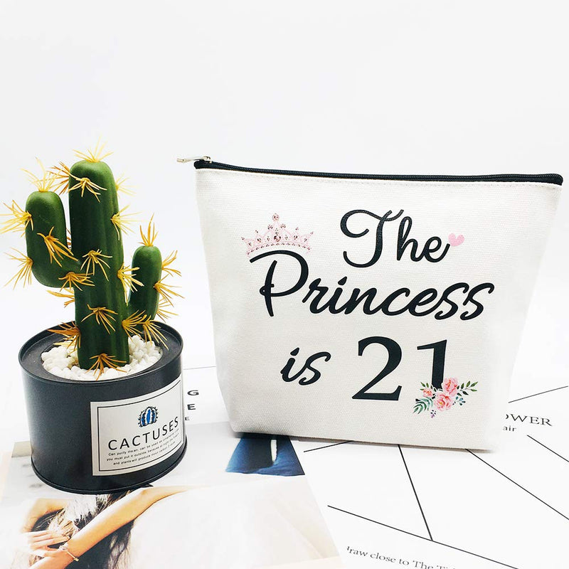 [Australia] - 21st Birthday Gifts for Women Best Friend Daughter Funny 21 Year Old Birthday Gift for Her The Princess is 21 Cute Makeup Bag Celebrate Turning Twenty One 