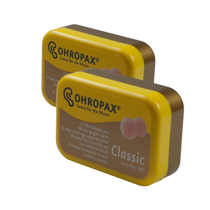 [Australia] - 2 Pack of Ohropax Reusable Wax/cotton Ear Plugs (24 Plugs Total) with Clear Carrying Case 
