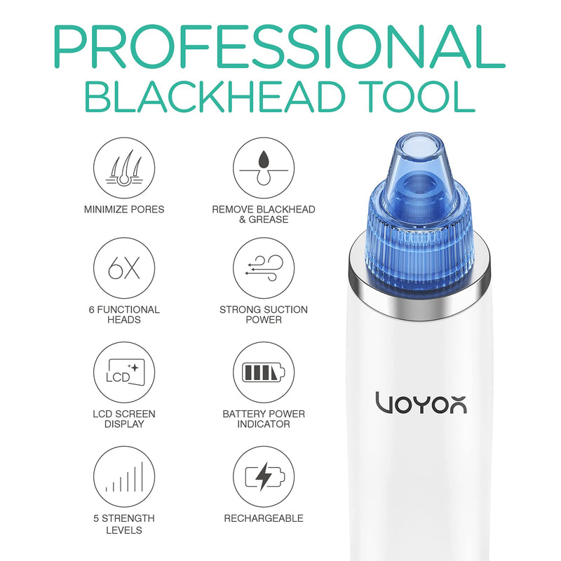 [Australia] - VOYOR Blackhead Remover Vacuum - Electric Vacuum Suction Facial Pore Cleaner Acne Whiteheads Comedone Extractor Kit for Men and Women including 6 Suction Heads and 5 Suction Levels BR510 