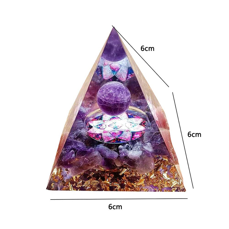 [Australia] - Moonstone Crystal Orgone Pyramid Ogan Crystal Energy Tower Nature Reiki Chakra Crushed Stone Jewelry Flower of Life Crystal Orgonite Pyramid Healing 6cm Violet 