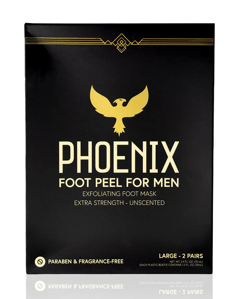 [Australia] - Phoenix Foot Peel for Men - Large - Extra Strength - Exfoliating Dry Feet Treatment - 2 Pack - Callus Remover - Unscented - Paraben and Fragrance Free - 