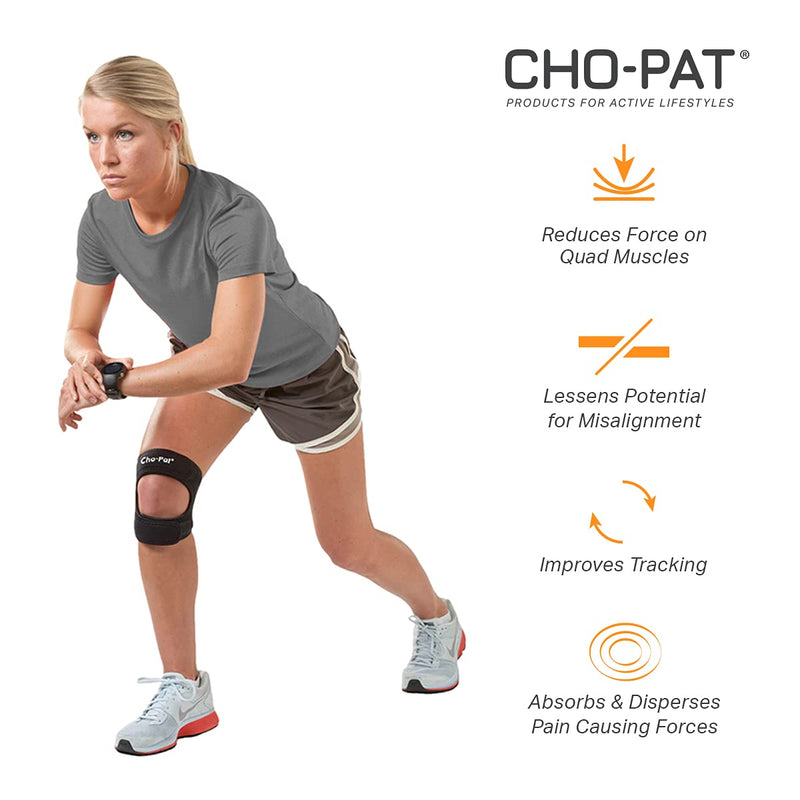 [Australia] - Cho-Pat Dual Action Knee Strap, Provides Full Mobility and Pain Relief for Arthritic, Weakened Knees, Tendonitis, Osgood Schlatter’s, Meniscus Tears, and Chondromalacia, Black, Small, 1 Pair 