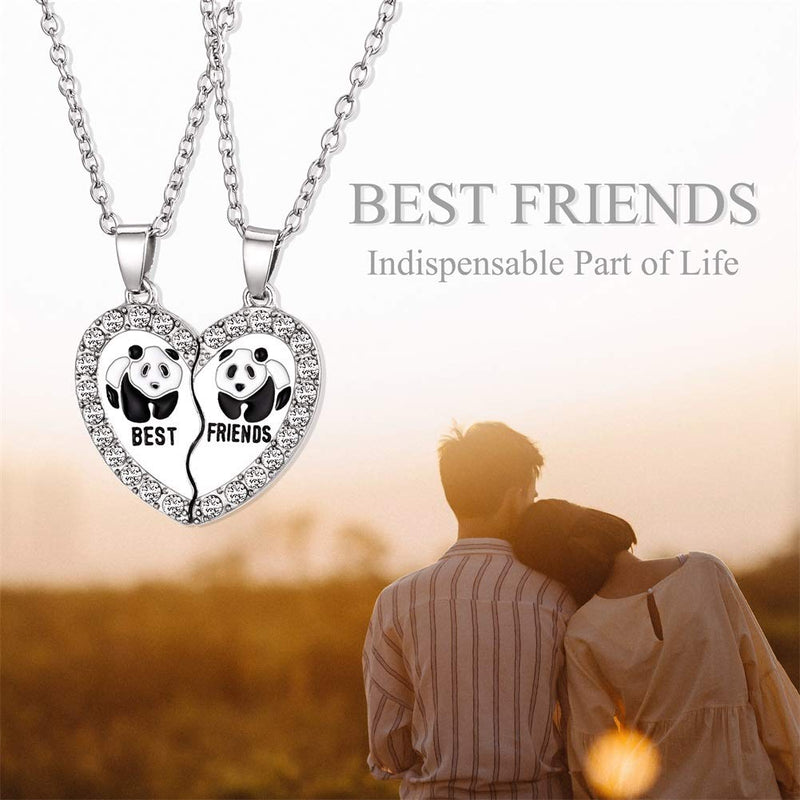 [Australia] - HooAMI Best Friends Necklaces Rhinestone Panda Animal Split Heart Pendant BFF Necklace 2pcs A1 Panda-silver 