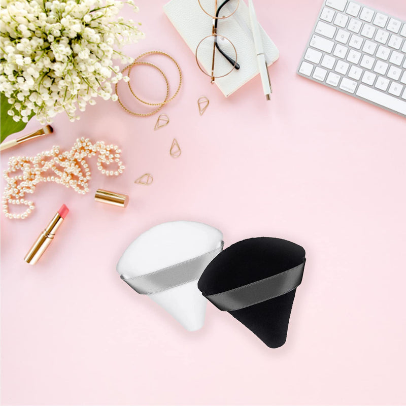 [Australia] - Powder Puff Makeup Puff Triangle Powder Puff Soft Powder Sponge Reusable Makeup Triangle Sponges with Strap （Black and White） (1 black + 1 white) 1 black + 1 white 