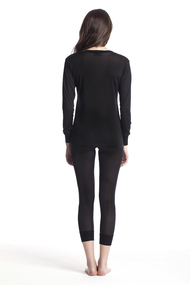 [Australia] - Jasmine Silk Ladies Pure Silk Thermal Long Johns for Women Black L 