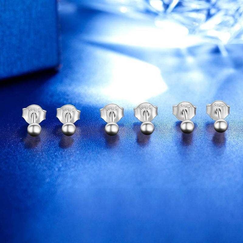[Australia] - PRETTERY Silver Stud Earrings Set for Women, 3 Pair 3mm 925 Sterling Silver Round Ball Studs Earrings Set, Colors: Silver, Gold, Rose Gold, Silver+ Rose Gold+Gold 