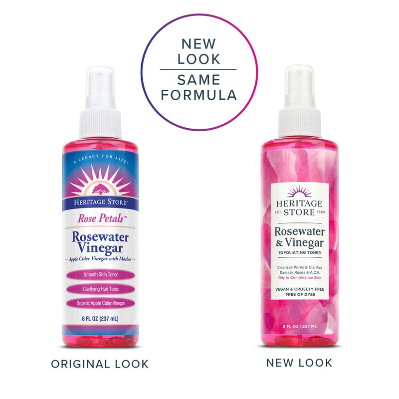 [Australia] - Heritage Store Rosewater Vinegar | Exfoliating Toner w/Apple Cider Vinegar | Cleans Pores & Clarifies Skin | Vegan (8oz) 8 Fl Oz (Pack of 1) 