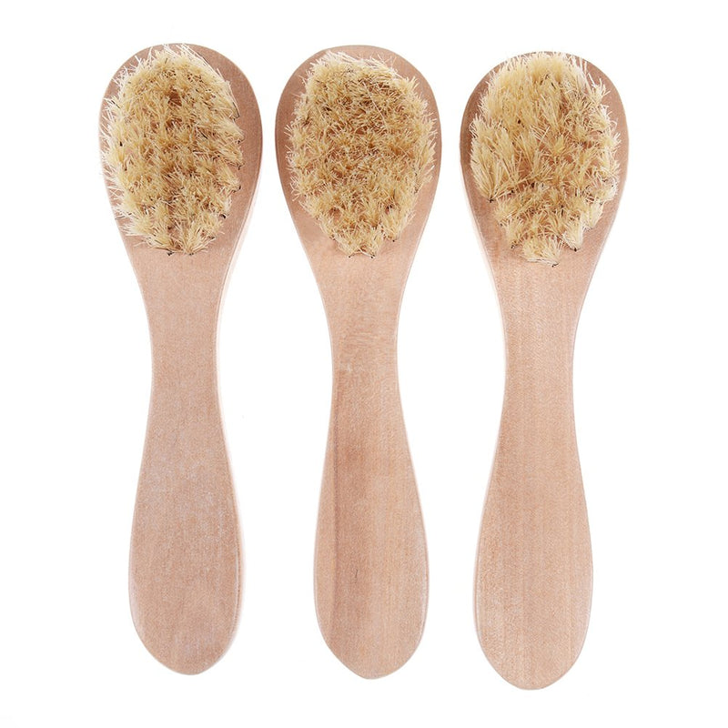 [Australia] - Face Cleansing Brush for Facial Exfoliation, Natural Bristles Brush For Dry Brushing - Set of 3 Pack Wooden Handle Skin Cleaning Scrubbers for Men and Women 