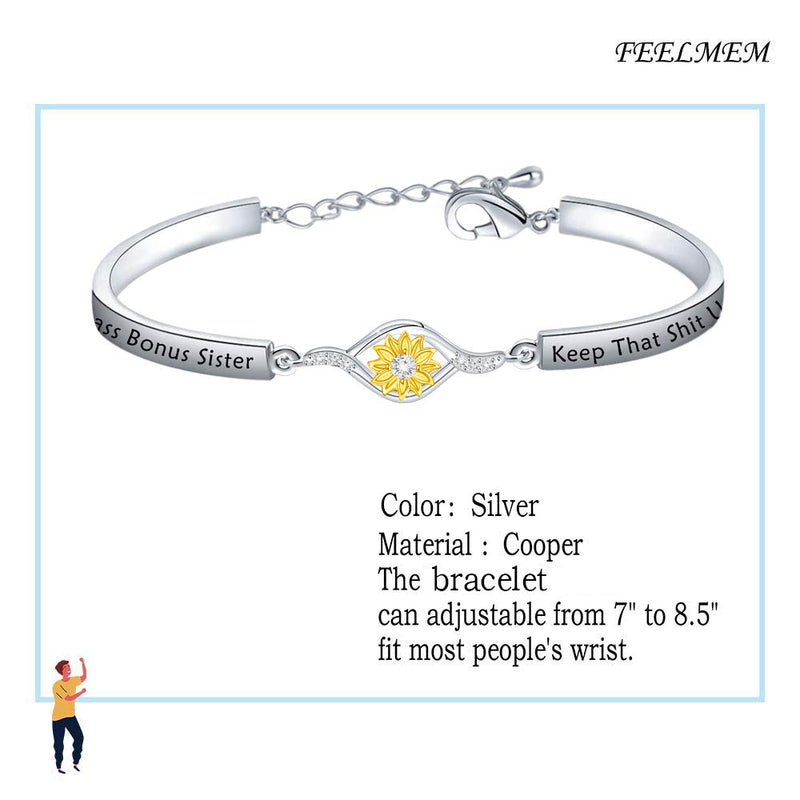 [Australia] - FEELMEM Sunflower Friendship Jewelry You are a Badass Bonus Sister Keep That Shit Up Bracelet BFF Gift Unbiological Sister Gift for Bonus Sister bonus sister-bracelet 