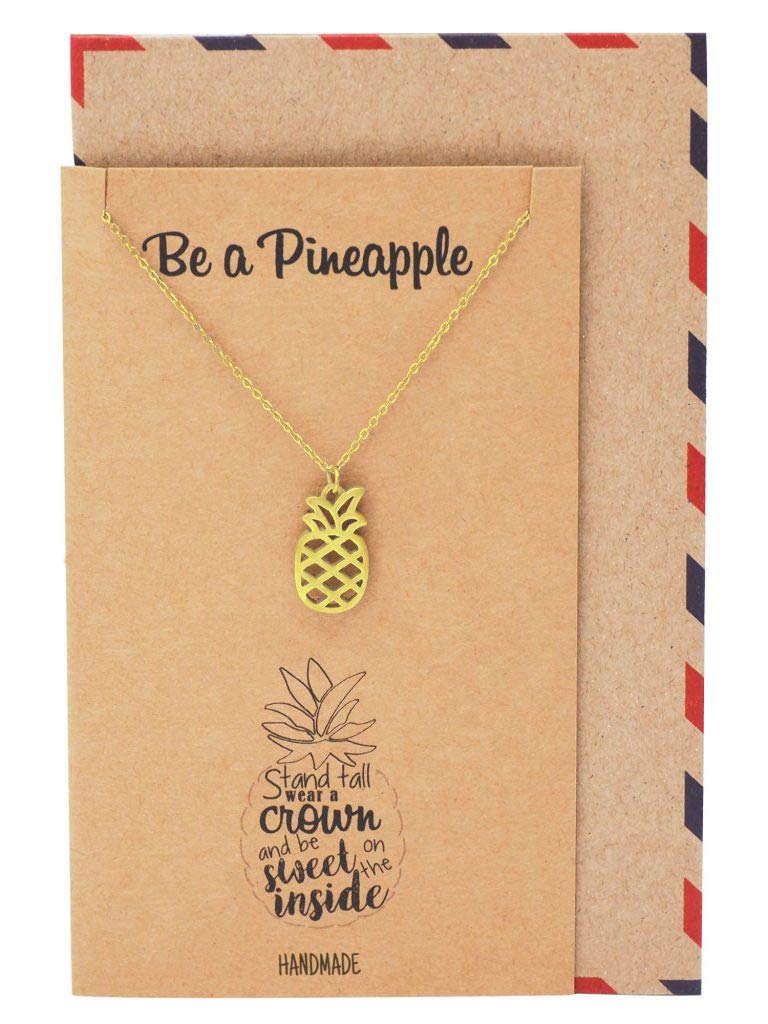 [Australia] - Quan Jewelry Pineapple Express Charm Necklace for Women, Birthday, Inspirational and Motivational Quote Gold Tone 