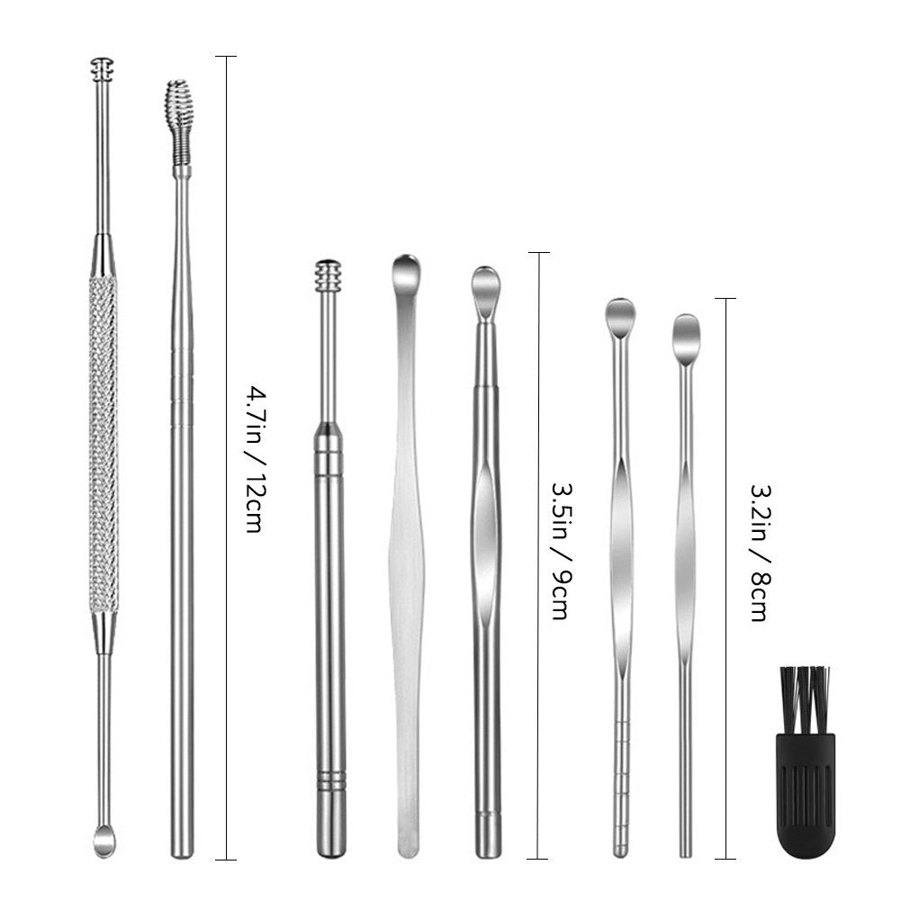 8Pcs Ear Pick Ear Wax Removal Kit, Earwax Removal Tool, Ear Cleansing Set,  Ear Curette Ear Wax Remover Tools with a Cleaning Brush and Storage Box