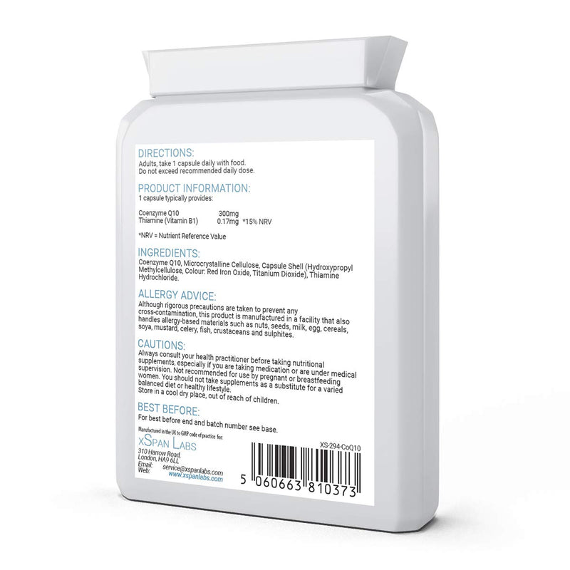 [Australia] - Co Enzyme Q10 300mg - 60 Capsules - 100% Pure Naturally Fermented Ubiquinone with Added Vitamin B1 for Normal Energy-yielding Metabolism & Function of The Heart 