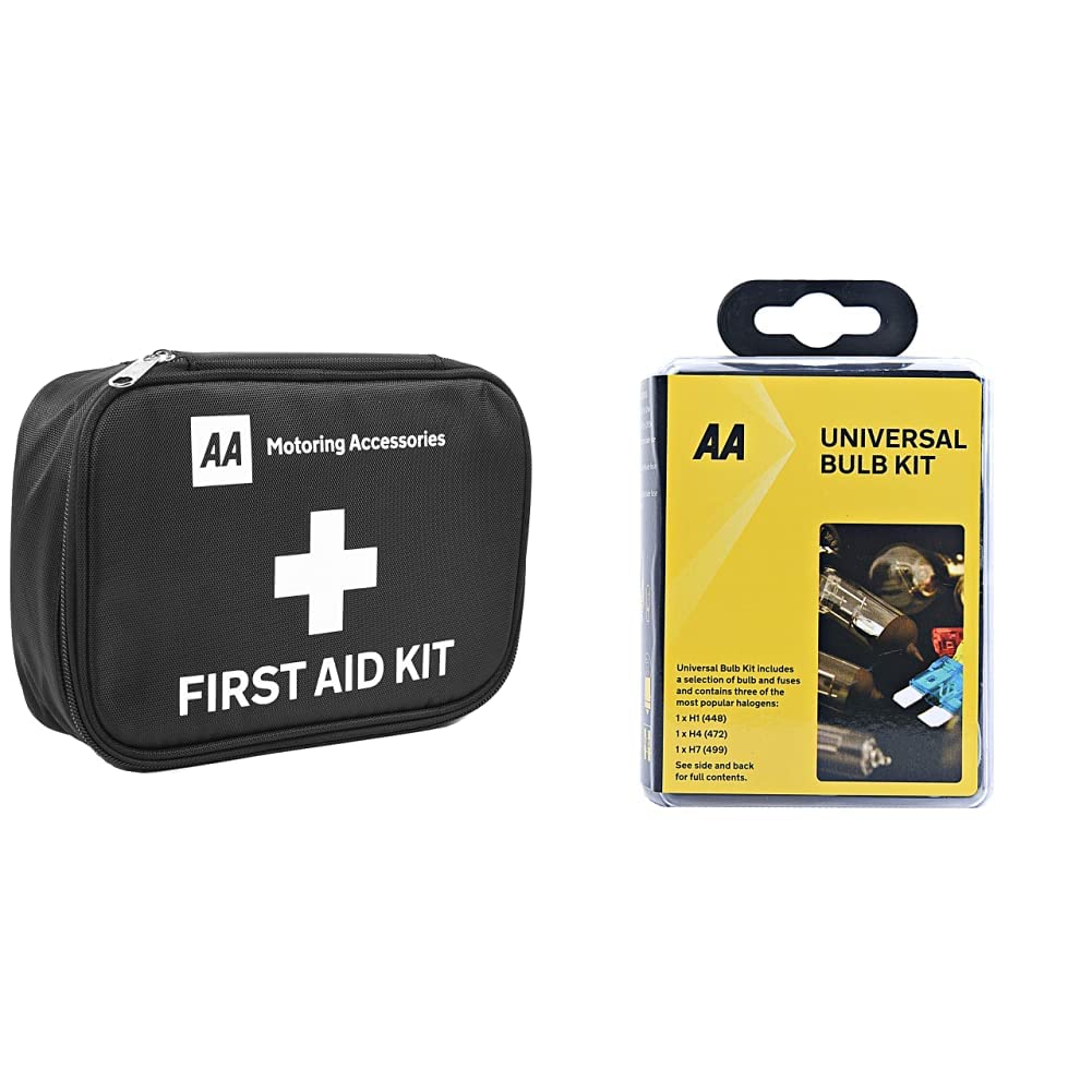 [Australia] - AA Standard First Aid Kit - AA0095 - Family Essential for Car Home Holidays Travel Camping Caravans Office & AA Compact Universal Car Bulb/Fuse Kit AA0552 