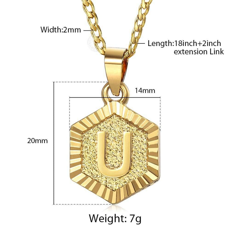 [Australia] - Trendsmax Hexagon Initial Letter A to Z Alphabet Pendant Necklace for Women Girls Gold Plated Stainless Steel Curb Cuban Link Chain Necklace Length Personlized M 