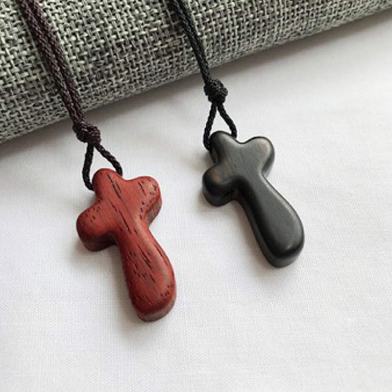 [Australia] - Natural Wooden Cross Pendant Necklaces for Children Kids Boy Girl Women Men Sandalwood Handcrafted Gift Wood Hang from Car Rearview Mirror Pendant Vehicle Decoration Small-Mahogany 
