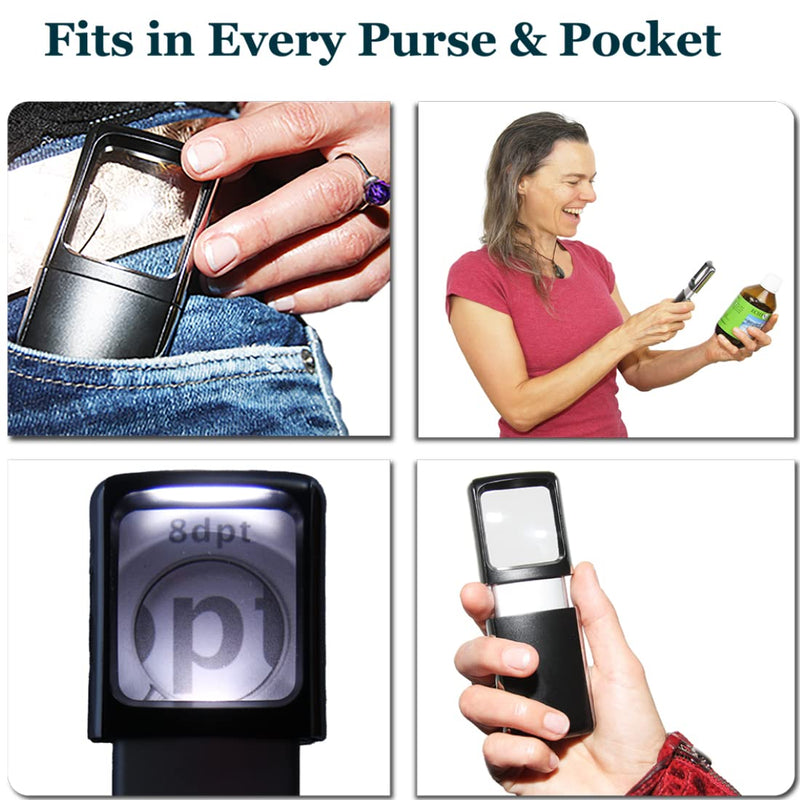 [Australia] - Small-Magnifying-Glass with LED-Light 3X Lighted-Pocket EasY Magnifier -Hand Held Lighted Magnify Glasses for Close Work Reading Books Pill Bottles; Mini Lens for Visually Impaired A Low Vision Aid 