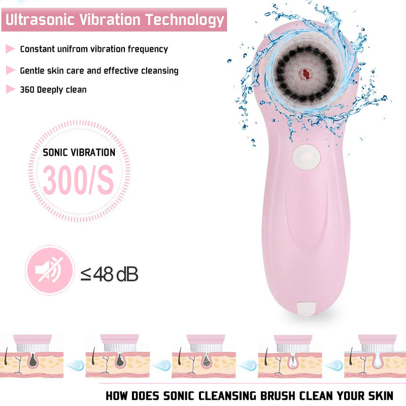 [Australia] - Gackoko Facial Cleansing Brush- Latest advanced cleasing Technology & 3 Brush Heads-USB Rechargeable Electric Rotating Face- IPX7 Waterproof-Advanced Face Spa System for Exfoliating Deep clease (Pink) Pink 