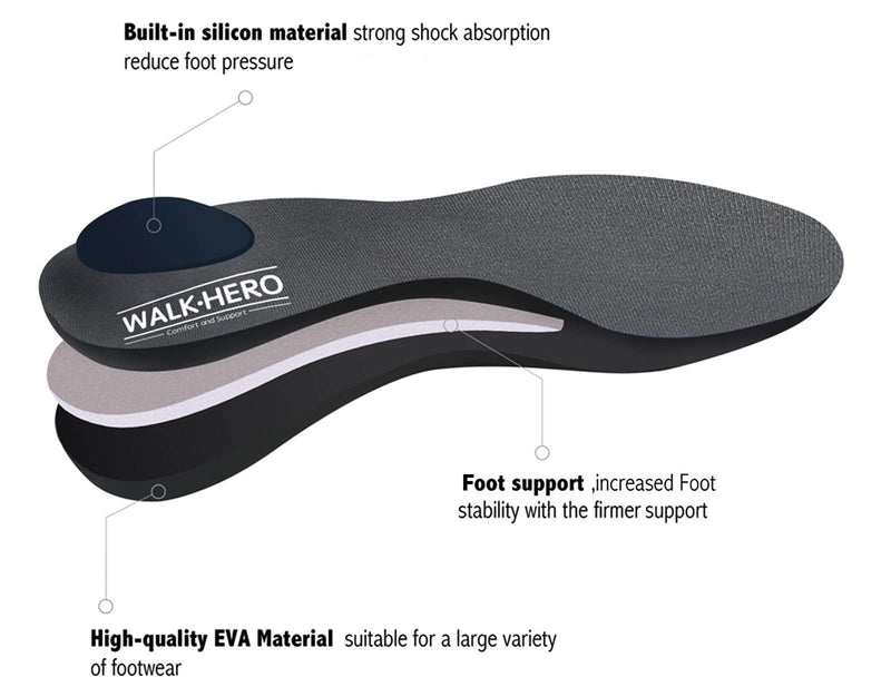 [Australia] - Plantar Fasciitis Feet Insoles Arch Supports Orthotics Inserts for Flat Feet, High Arch, Foot Pain Mens 13 - 13 1/2 Gray 