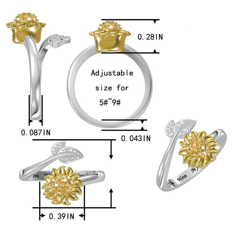 [Australia] - oGoodsunj 925 Sterling Silver Urn Bar Sunflower Necklace Ring Bracelet Keepsake Ashes Cremation Hair Memorial Jewelry Engraved Message - You were My Sunshine Sunflower Ashes Ring 