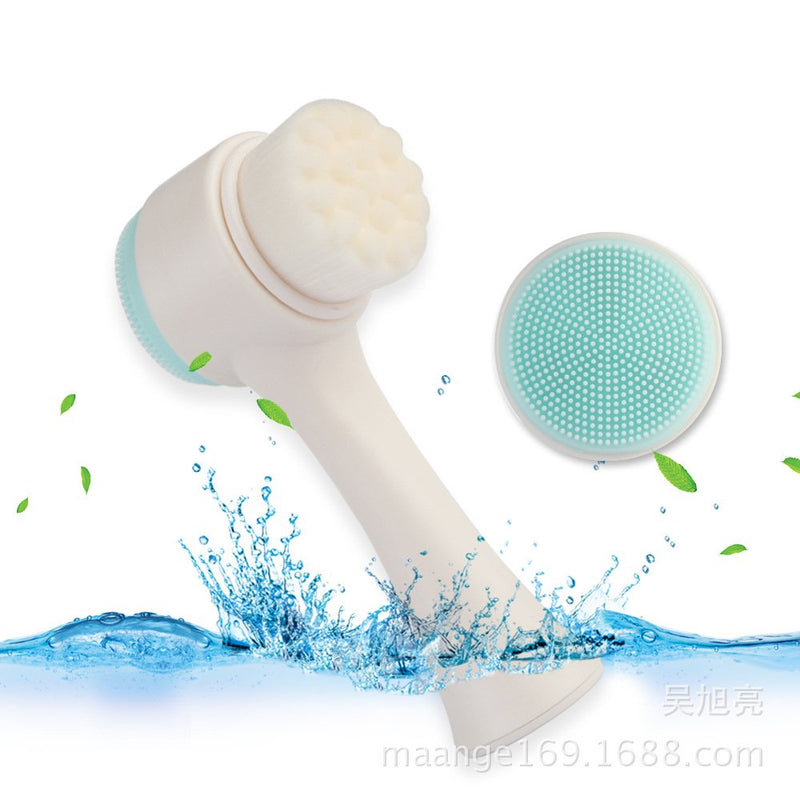 [Australia] - 2 in 1 Face Brush Double Sided Facial Cleansing Brush Silicone Cleansing Side and Soft Bristles Washing Face Cleansing and Exfoliating Scrubber to Massage and Scrub Your Skin (White and Blue) White and Blue 