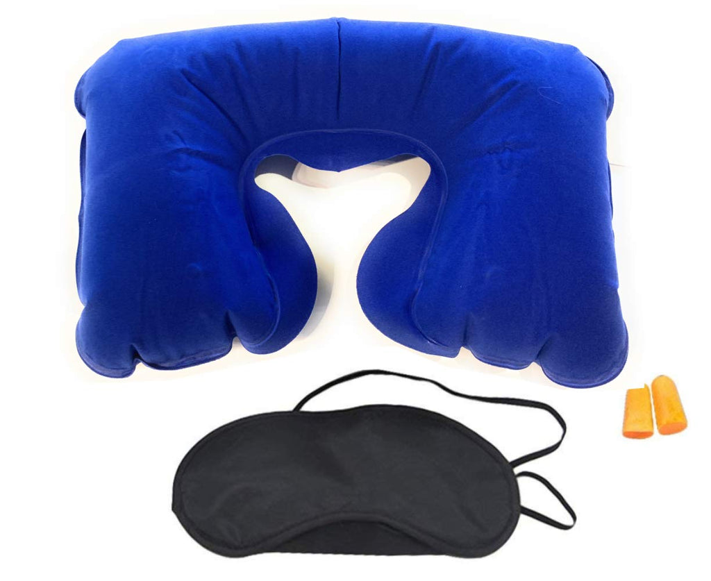 [Australia] - MSC Inflatable Travel Pillow and Eye Mask Travel Set Includes with Ear Plugs Suitable for Plane, Car and Train, Reading Neck Pain Relief blueTravel Set1pc 