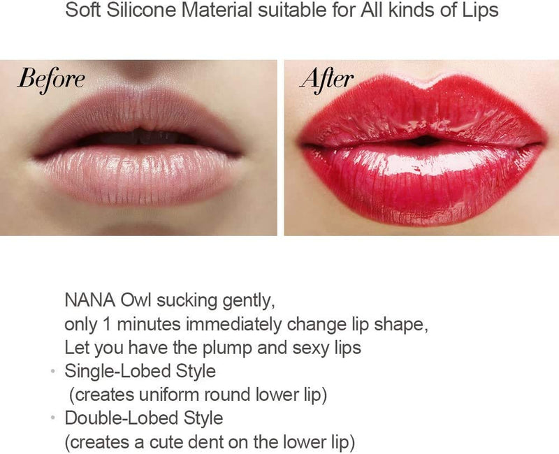 [Australia] - Full Lip Plumper - MEXITOP NANA Owl Soft Silicone Lip Enhancer Plumper Pump Device Natural Fuller Thicker and Sexy Quick Lip Enhancement Plumping Tool (Single & Double Lobed Style Included) 