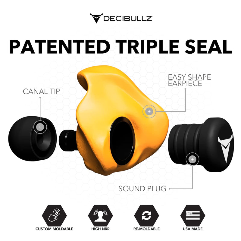 [Australia] - Decibullz - Custom Molded Earplugs, 31dB Highest NRR, Comfortable Hearing Protection for Shooting, Travel, Swimming, Work and Concerts Orange 