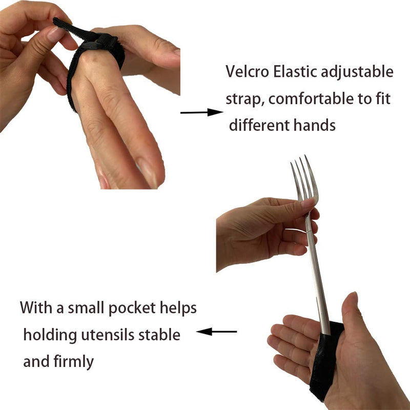 [Australia] - Adaptive Aid Elastic Utensil Cuff Holder Strap 2 Pieces Adjustable Eating Assistance Hand Strips for Kids and Elderly Tremor Patients with Limited Mobility – Black (1.2 inches) 