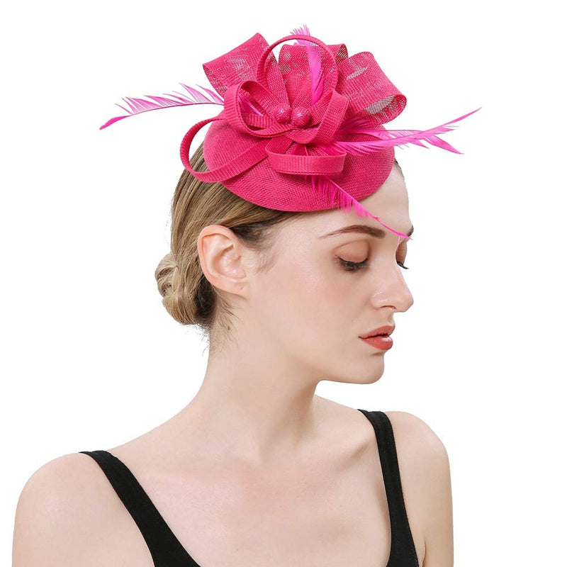 [Australia] - BUYITNOW Charming Feather Fascinators Headband Netting Mesh Hair Band for Wedding Cocktail Hat Party Derby Royal Banquet Rose 