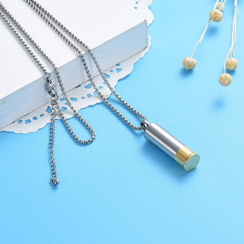 [Australia] - EternityMemory Shotgun Shell Stainless Steel Cremation Urn Necklace for Men Keepsake Jewelry with Box and Fill Kits 