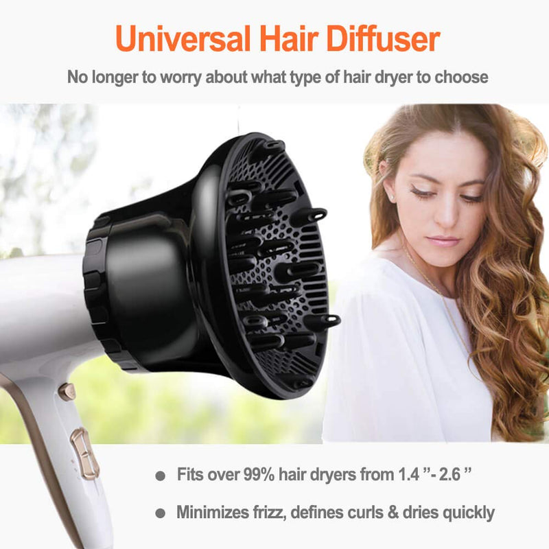 [Australia] - Universal Hair Diffuser, Hair Dryer Diffuser Attachment for Curly and Natural Wavy Hair, Professional Blow Dryer Diffuser, Adjustable from 1.4 Inch to 2.6 Inch Black 