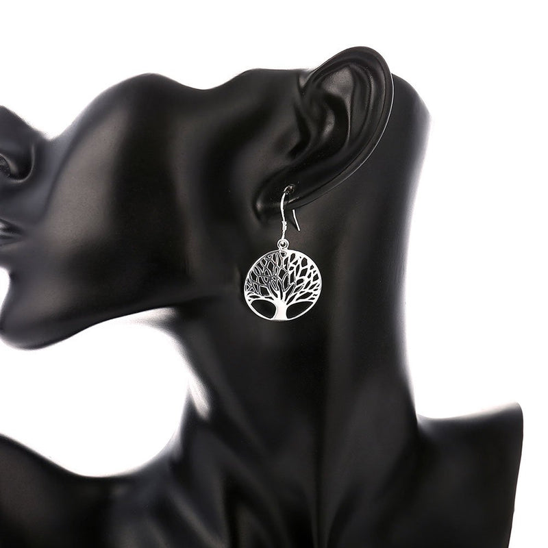 [Australia] - Tree of Life Earrings,Fashion Jewelry Sterling Silver Plated Tree Pendants Drop Dangle Earrings Necklace Set for Women Girls Tree Necklace 