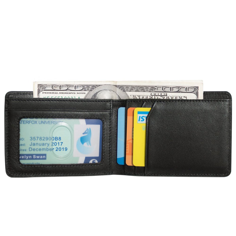 [Australia] - Men's Slim Leather Wallet Small Billfold Front Pocket Wallet with RFID Blocking ID window Black 