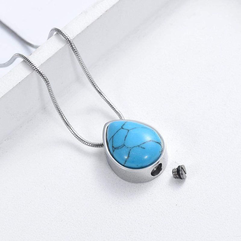 [Australia] - Turquoise Floating Teardrop Shape Urns Pendants Unisex Necklaces- Memorial Keepsake Cremation Jewelry Green 