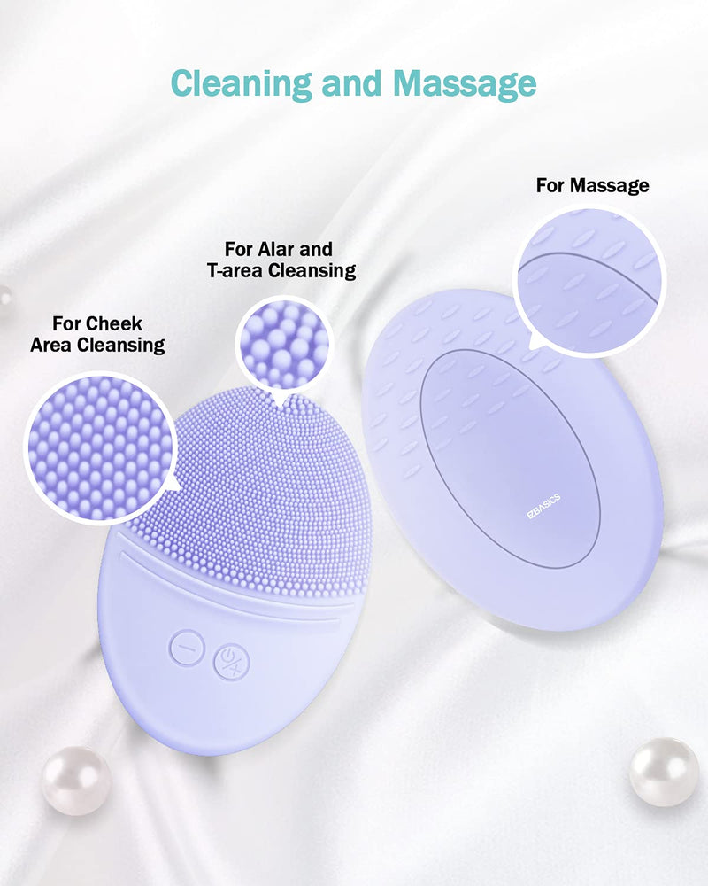 [Australia] - EZBASICS Facial Cleansing Brush made with Ultra Hygienic Soft Silicone, Waterproof Sonic Vibrating Face Brush for Deep Cleansing, Gentle Exfoliating and Massaging, Inductive charging (Violet) Violet 