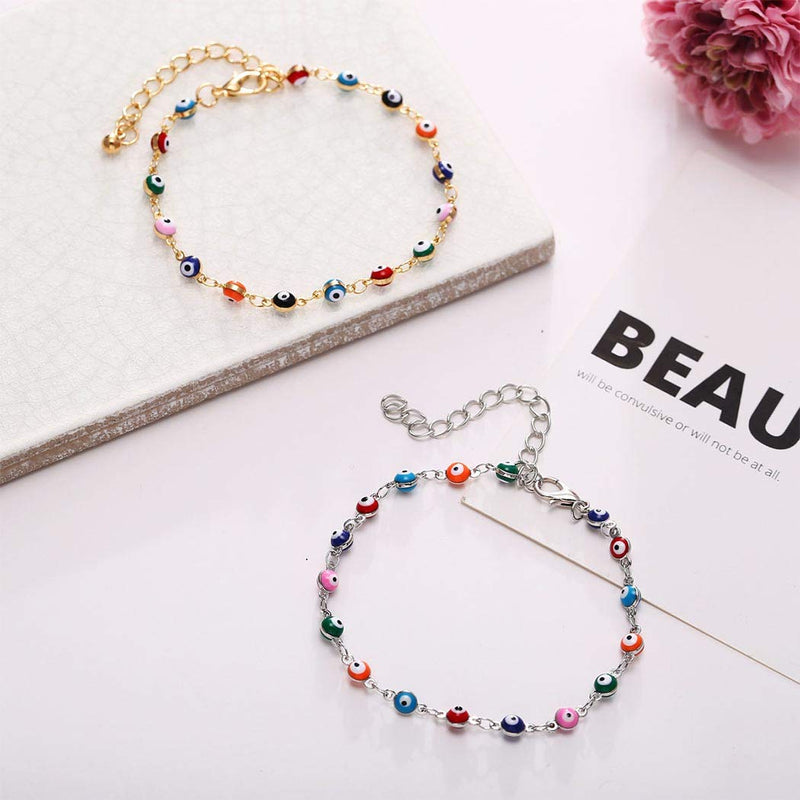 [Australia] - Genbree Colorful Evil Eye Anklets Boho Lucky Eye Anklets Bracelet Gold Foot Chain Jewelry for Women and Girls (Gold) 