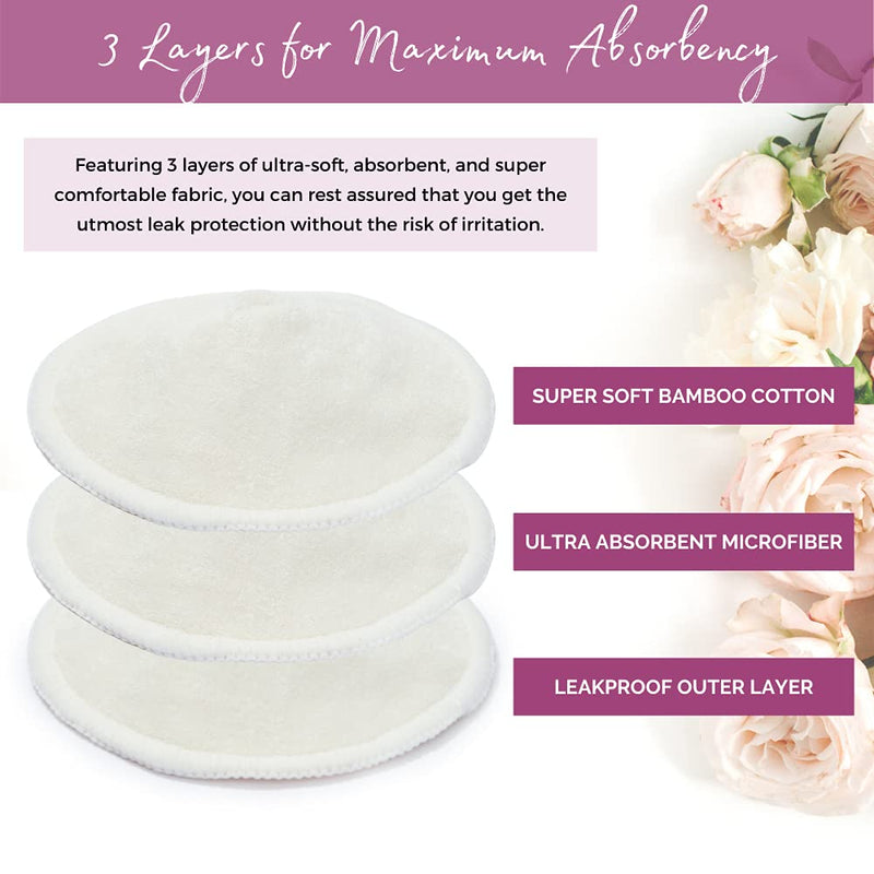 [Australia] - Organic Bamboo Nursing Breast Pads - 14 Washable Pads with Wash and Storage Bags - Breastfeeding Nipple Pad for Maternity - Reusable Nipplecovers for Breast Feeding (Medium) Medium 