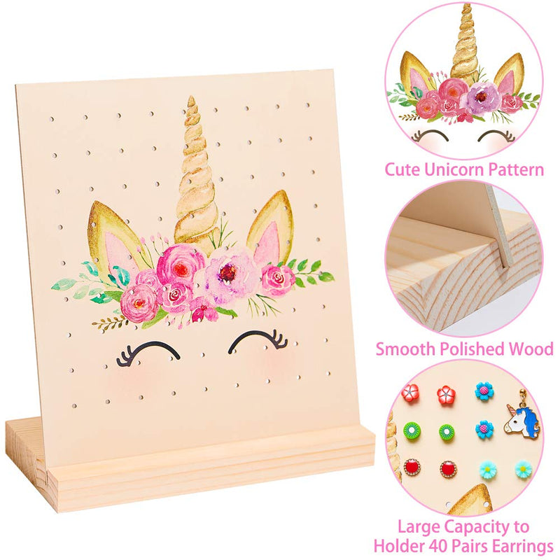 [Australia] - FIOBEE Earring Holder Stand Unicorn Earrings Organizer Wood Jewelry Rack Display for Girls Ear Stud Storage with 81 Holes Yellow 