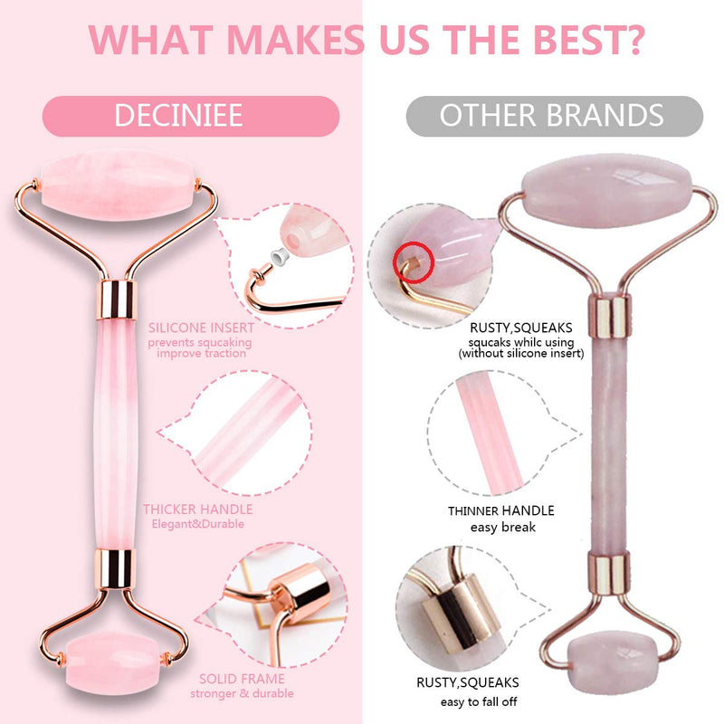 [Australia] - Jade Roller and Gua Sha Set - Deciniee Beauty Face Roller Massager & Guasha Tool for Face, Eye, Neck - Rose Quartz Roller Skin Care Tools for Body Muscle Relaxing Relieve Wrinkles Pink 