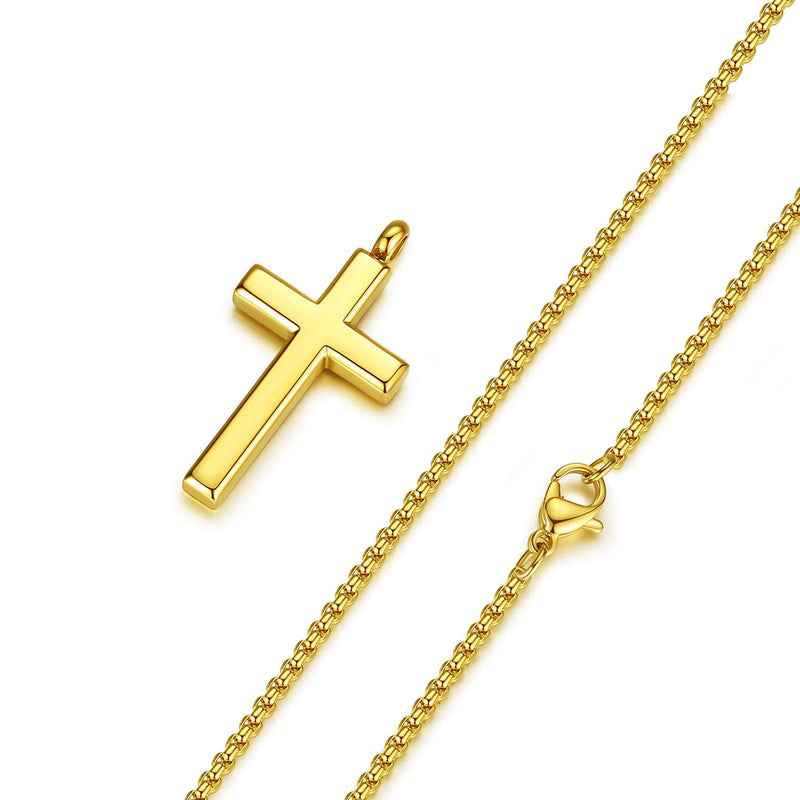 [Australia] - REVEMCN Cross Necklace for Men Women Kids, Silver Gold Black Stainless Steel Simple Cross Pendant Necklace 18-22 Inches Chain 20.0 Inches Gold Tone - Rolo Cable Chain 