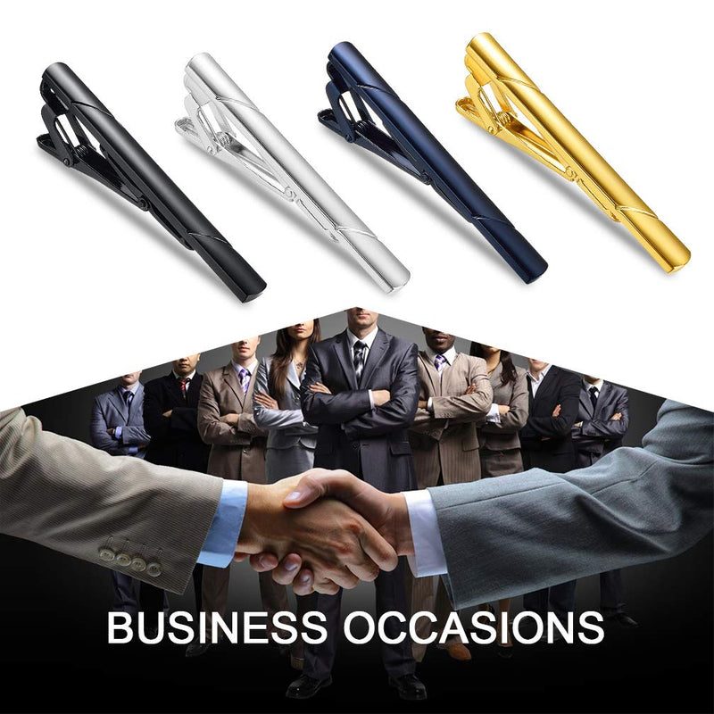 [Australia] - Roctee 4 Pack Tie Pin for Men, Regular Tie Clip Set Tie Bar Necktie Bar Pinch Clips for Business Wedding and Daily Life, Include Black Navy Gold Silver 4 Colors 