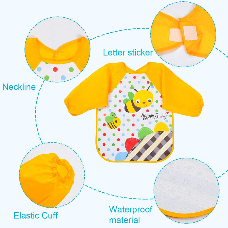 [Australia] - Vicloon Bibs with Sleeves, 4 Pcs EVA Baby Bib Waterproof Long Sleeve Bib Unisex Feeding Bibs Apron Lovely Cute Cartoon Bibs for Infant Toddler 6 Months to 3 Years Old 